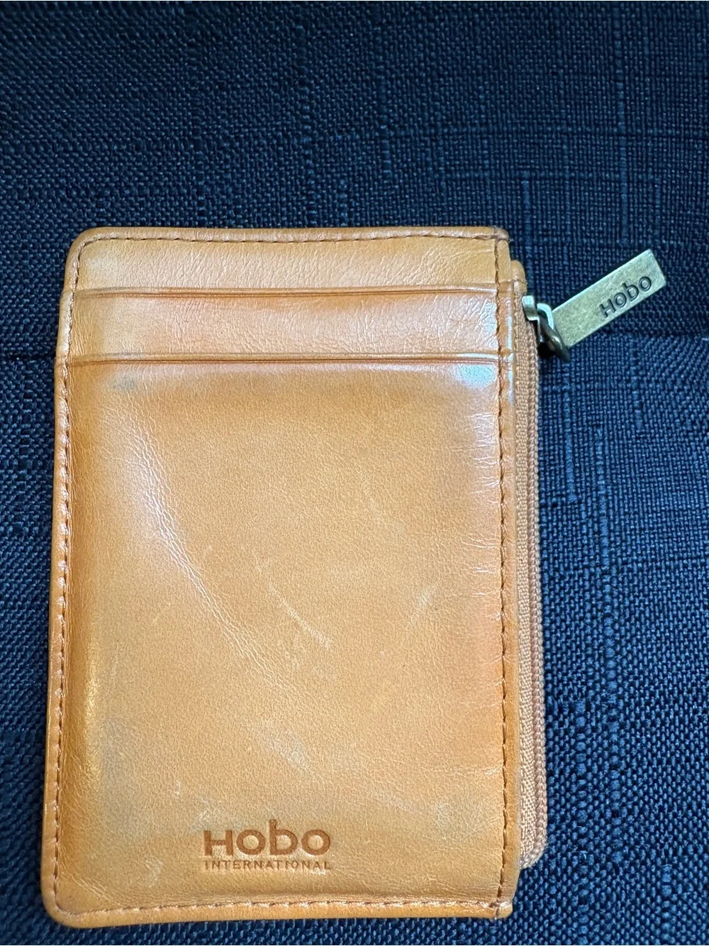 HOBO Tan Leather Zip Card Holder with Front Slip Pocket